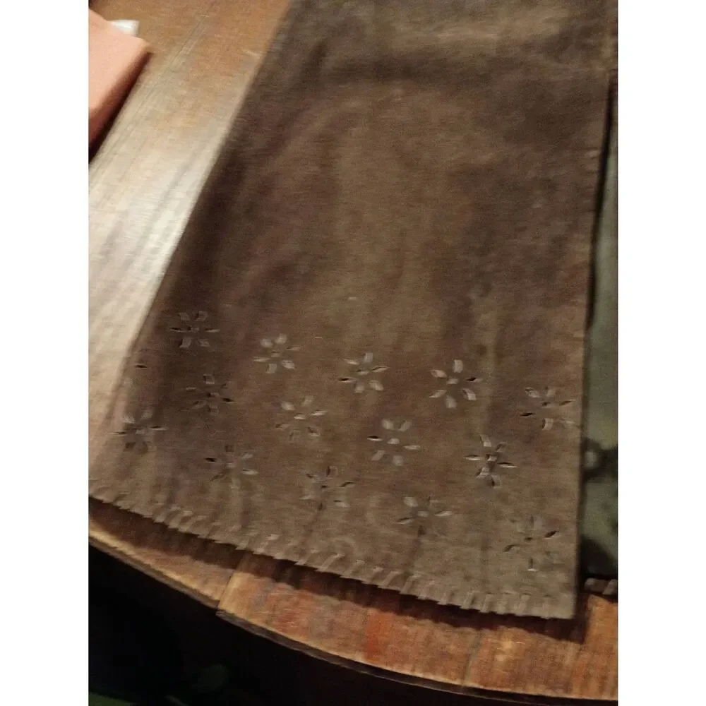 Vintage Sz 6 Margaret Godfrey Brown Suede Leather Maxi Skirt Flower Cut Out Hem - Picture 6 of 8